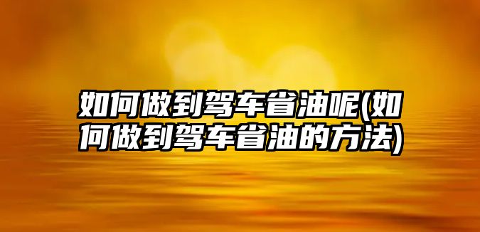 如何做到駕車省油呢(如何做到駕車省油的方法)