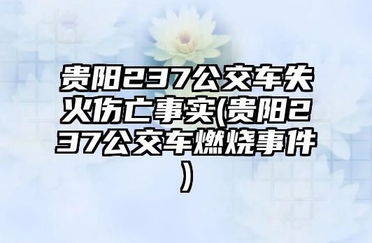 貴陽237公交車失火傷亡事實(貴陽237公交車燃燒事件)