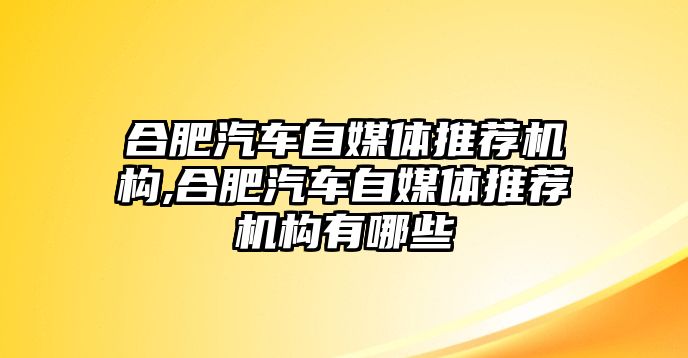 合肥汽車自媒體推薦機(jī)構(gòu),合肥汽車自媒體推薦機(jī)構(gòu)有哪些