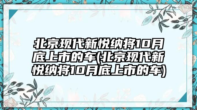 北京現(xiàn)代新悅納將10月底上市的車(北京現(xiàn)代新悅納將10月底上市的車)